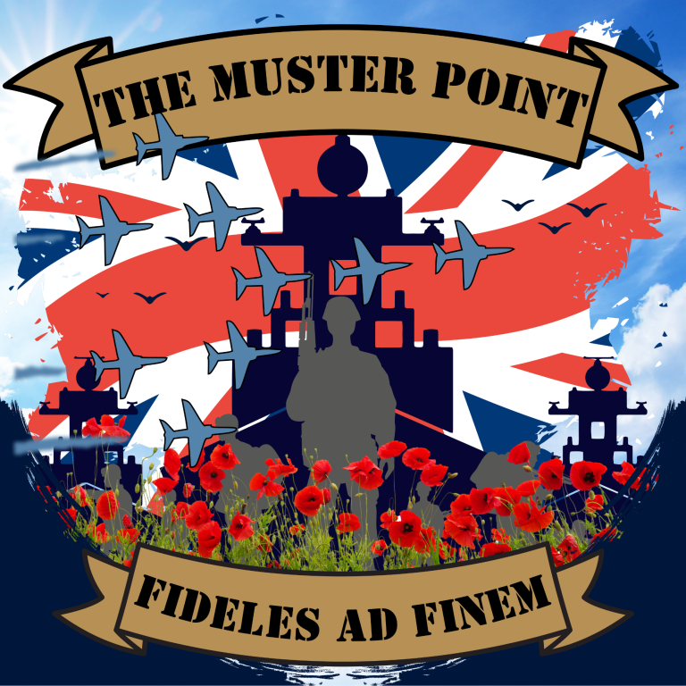 Graphic featuring a soldier silhouette, poppies, and a Union Jack background.