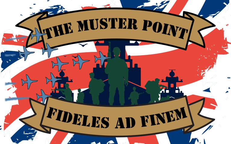 Logo featuring a silhouette of a person against a British flag with the text "The Muster Point" and "Fideles Ad Finem."